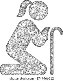 Icono vectorial de la anciana mujer de la red Web. Cáscaras planas 2d creadas a partir del pictograma de la anciana mujer. Resumen de la malla de la canal malla mujer anciana poligonal. Malla 2D del marco neto en formato EPS vectorial, sobre fondo blanco.