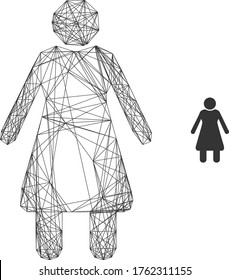 Web net old woman vector icon. Flat 2d carcass created from old woman pictogram. Abstract carcass mesh polygonal old woman. Net carcass 2D network in eps vector format, on a white background.