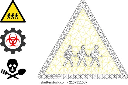 Web net pedestrian men danger vector icon, and additional icons. Flat 2d model created from pedestrian men danger pictogram. Abstract carcass mesh polygonal pedestrian men danger.