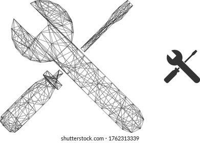 Web net screwdrivers and wrench vector icon. Flat 2d carcass created from screwdrivers and wrench pictogram. Abstract frame mesh polygonal screwdrivers and wrench.