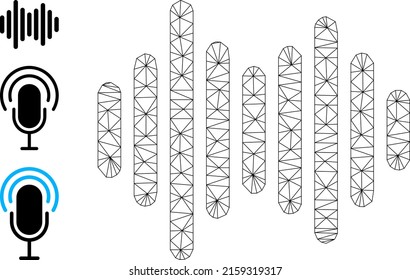 Web net sound signal vector icon, and source icons. Flat 2d model created from sound signal pictogram. Abstract frame mesh polygonal sound signal. Net frame flat mesh in vector format,