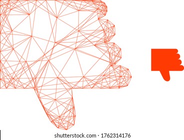 Web net thumb down vector icon. Flat 2d carcass created from thumb down pictogram. Abstract carcass mesh polygonal thumb down. Net frame 2D mesh in vector EPS format, on a white background.