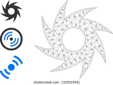 Icono vectorial de turbina de red Web e iconos de origen. Modelo plano 2d creado a partir del pictograma de la turbina. Resumen de la malla de marco de la turbina poligonal. Malla 2D del marco de alambre en formato vector eps, sobre un fondo blanco.