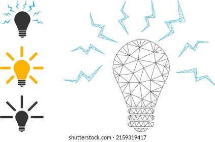 Web net ultraviolet bulb vector icon, and other icons. Flat 2d carcass created from ultraviolet bulb pictogram. Abstract carcass mesh polygonal ultraviolet bulb.