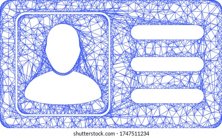 Web net user account card vector icon. Flat 2d carcass created from user account card pictogram. Abstract carcass mesh polygonal user account card. Net frame 2D mesh in vector EPS format,