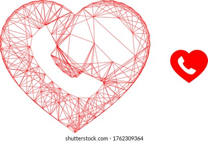 Web net vector icon. Flat 2d carcass created from favourite phone pictogram. Abstract carcass mesh polygonal favourite phone. Net frame 2D mesh in vector EPS format,