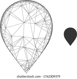 Web net vector icon. Flat 2d carcass created from map marker pictogram. Abstract carcass mesh polygonal map marker. Wire carcass flat mesh in vector EPS format, on a white background.