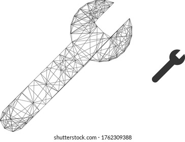 Web net vector icon. Flat 2d model created from wrench pictogram. Abstract frame mesh polygonal wrench. Net frame 2D mesh in vector format, on a white background.