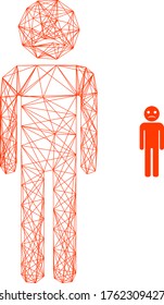 Web net vector icon. Flat 2d carcass created from sad person pictogram. Abstract carcass mesh polygonal sad person. Linear carcass 2D mesh in vector format, on a white background.