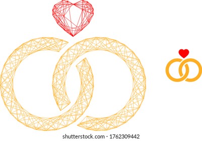 Web net vector icon. Flat 2d carcass created from wedding rings pictogram. Abstract carcass mesh polygonal wedding rings. Net carcass 2D mesh in eps vector format, on a white background.