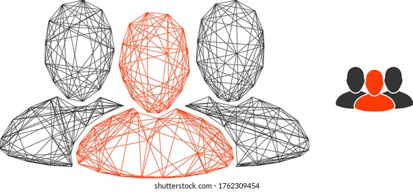Web net vector icon. Flat 2d carcass created from user group pictogram. Abstract carcass mesh polygonal user group. Net frame flat mesh in vector EPS format, on a white background.