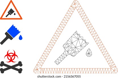 Web net wet painting warning vector icon, and original icons. Flat 2d carcass created from wet painting warning pictogram. Abstract carcass mesh polygonal wet painting warning.