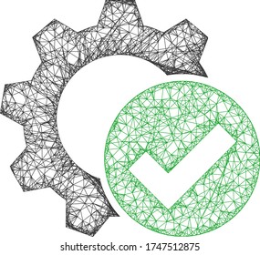 Web network apply settings gear vector icon. Flat 2d carcass created from apply settings gear pictogram. Abstract carcass mesh polygonal apply settings gear.