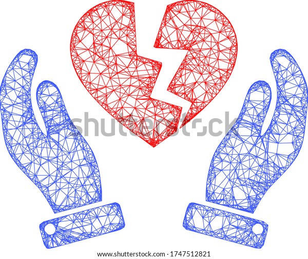 Web\
network broken heart protection hands vector icon. Flat 2d carcass\
created from broken heart protection hands pictogram. Abstract\
carcass mesh polygonal broken heart protection\
hands.