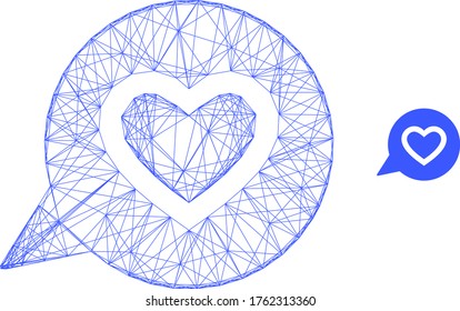 Web network favourite heart message vector icon. Flat 2d carcass created from favourite heart message pictogram. Abstract carcass mesh polygonal favourite heart message.