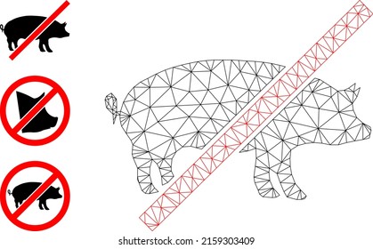 Web network forbidden pig vector icon, and other icons. Flat 2d carcass created from forbidden pig pictogram. Abstract carcass mesh polygonal forbidden pig. Net carcass 2D mesh in vector EPS format,