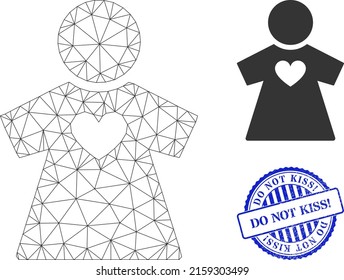 Web network girlfriend vector icon, and blue round DO NOT KISS. rubber stamp. DO NOT KISS. imprint uses round form and blue color. Flat 2d carcass created from girlfriend icon.