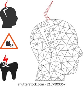 Web network headache vector icon, and source icons. Flat 2d carcass created from headache pictogram. Abstract carcass mesh polygonal headache. Net carcass flat mesh in vector format,