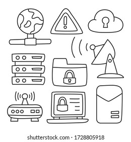 web and network icons set hand drawn doodle theme