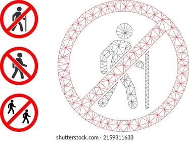 Web network no hiking vector icon, and bonus icons. Flat 2d carcass created from no hiking pictogram. Abstract carcass mesh polygonal no hiking. Linear carcass flat network in vector format,