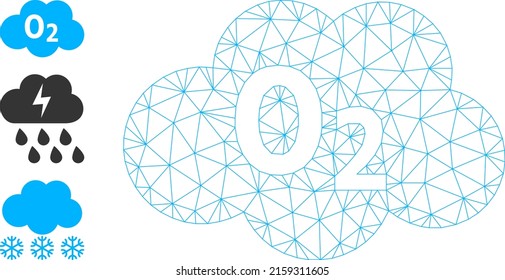 Web network oxigen cloud vector icon, and other icons. Flat 2d carcass created from oxigen cloud pictogram. Abstract carcass mesh polygonal oxigen cloud. Linear carcass 2D mesh in vector format,