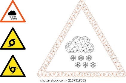 Web network snow weather warning vector icon, and other icons. Flat 2d carcass created from snow weather warning pictogram. Abstract frame mesh polygonal snow weather warning.