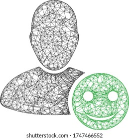 Icono del vector de emoción feliz del usuario de la red web. Cáscaras planas de 2d creadas a partir del pictograma de emoción feliz del usuario. Resumen de malla de canal malla poligonal emoción feliz del usuario.
