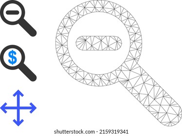 Web network zoom out vector icon, and original icons. Flat 2d carcass created from zoom out pictogram. Abstract carcass mesh polygonal zoom out. Net carcass flat network in vector EPS format,