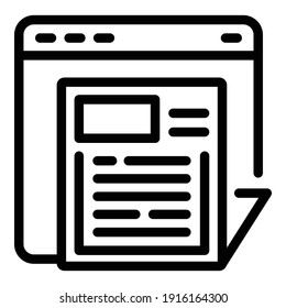 Icono de periódico web. Icono de vector de periódico web de esquema para diseño web aislado en fondo blanco