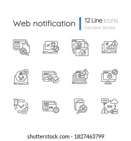 Web notifications linear icons set. Different HTTP status codes customizable thin line contour symbols. Internet websites responses. Isolated vector outline illustrations. Editable stroke
