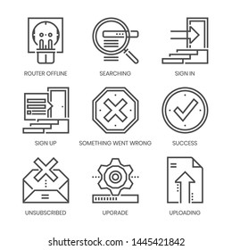Web notifications related, square line vector icon set for applications and website development. The icon set is pixelperfect with 64x64 grid. Crafted with precision and eye for quality.