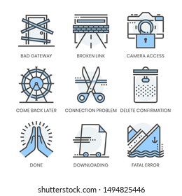 Web notifications related, square line color vector icon set for applications and website development. The icon set is editable stroke, pixel perfect and 64x64.