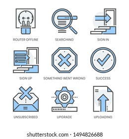 Web notifications related, square line color vector icon set for applications and website development. The icon set is editable stroke, pixel perfect and 64x64.