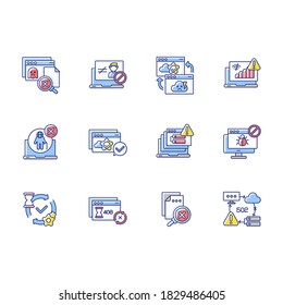 Web notifications RGB color icons set. Different HTTP status codes. Internet websites responses. Various webpage connection problems. Isolated vector illustrationss