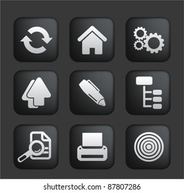 web, office, business, application, software, interface, internet black glossy square buttons, icons, signs set