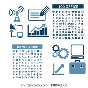 web office, document, business, analytics, finance, bank icons, signs set, vector