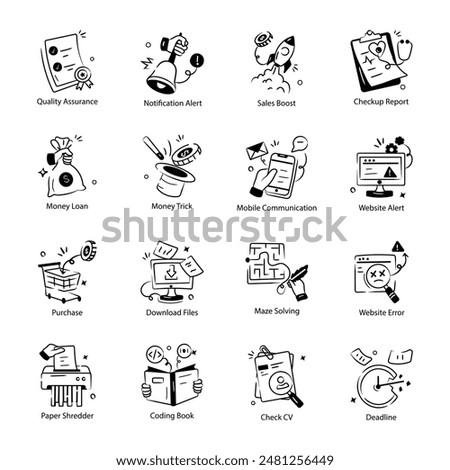 Web and Office Elements Hand Drawn Icons 

