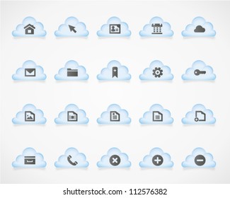 Web and office icons on light clouds. Image contains transparency - you can put it on every surface. 10 EPS