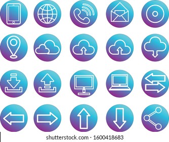 Web / office icons. Set of blue gradient web icons or signs. Most common icons.