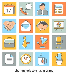 Web and office icons, thin line style, flat design
