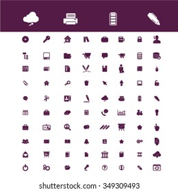 web, office, internet, infographics, calendar, presentation, phone, library, books, briefcase, computer, team, chat, pencil, printer, workplace, time, website, icons, signs, concept vector set