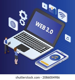 Web on blockchain isometric 3d vector concept for banner, website, illustration, landing page, flyer, etc.