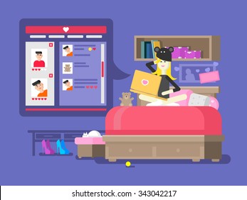 Web online dating. Internet communication, love social technology, chat people, profile flat vector illustration