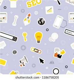 Web. Online, internet. SEO optimization. Search  concept. Seamless pattern. All elements are  hidden under mask. Pattern are not cropped and can be edited.