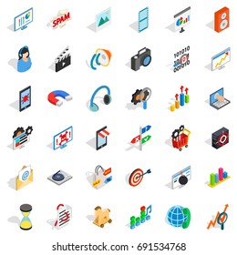 Web operation icons set. Isometric style of 36 web operation vector icons for web isolated on white background