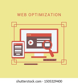 Web Optimization flat design with yellow background-Illustration