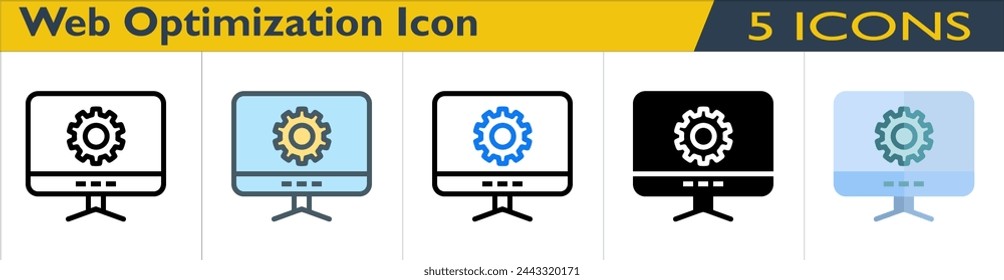 Web Optimization icon with 5 styles (outline, color lineal, color outline, solid and color)