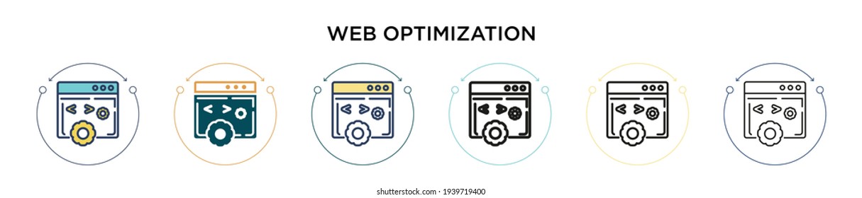 Web optimization icon in filled, thin line, outline and stroke style. Vector illustration of two colored and black web optimization vector icons designs can be used for mobile, ui, web