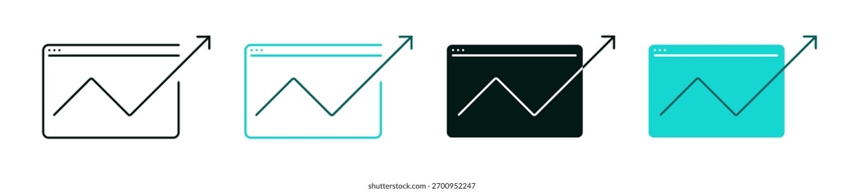 Conjunto de ícones de otimização da Web. Conceito de tecnologia ou marketing. Linha, cor sólida ou logotipo preto para web ou UI. Ilustração editável de traçado vetorial. Símbolo de desktop e seta para aplicativos ou plataformas digitais.