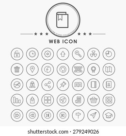 web outline icons with circle button